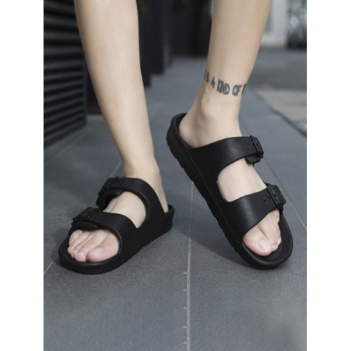 Buckle Design Solid Color Slippers