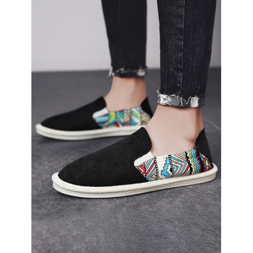 Corduroy Geometric Slip On Flat Shoes