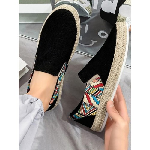 Corduroy Geometric Print Slip On Shoes