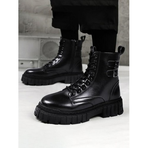 Buckle Back Zipper Side Combat Boots