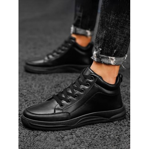 Solid Color Lace Up Front High-top Skate Shoes