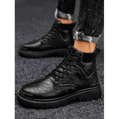 Textured Lace-up Front Combat Boots