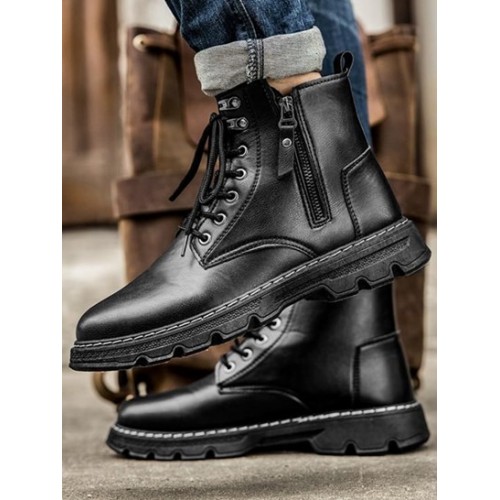 Stitching Side Zip Solid Color Combat Boots