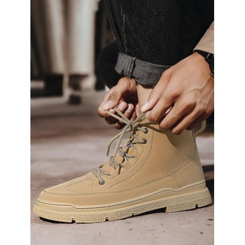 High Top Solid Color Lace Up Work Boots