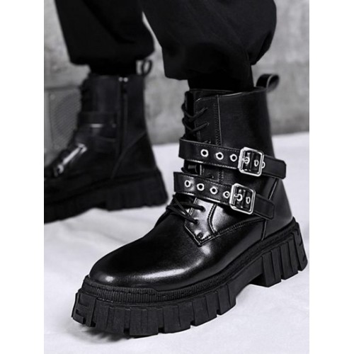 Buckle Zipper Side Combat Boots