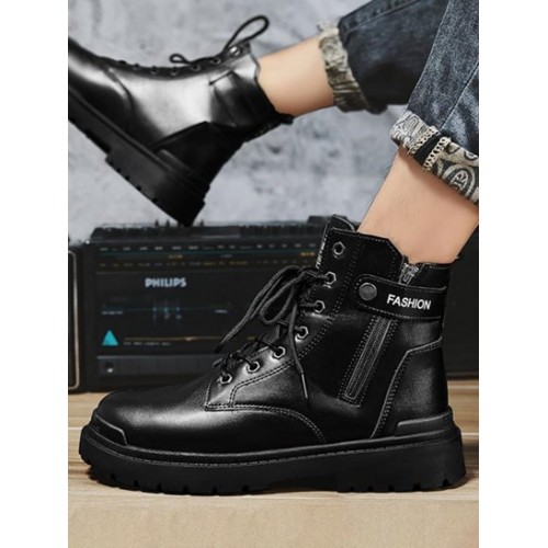 Lace Up Side Zip Combat Boots