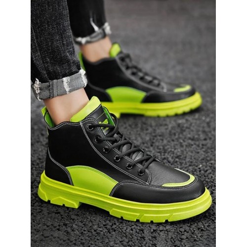 Colorblock Topstitching High Top Boots