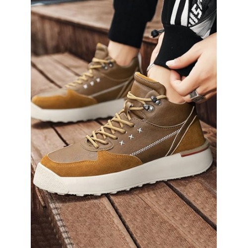 Lace Up Topstitching High Top Sneakers Boots