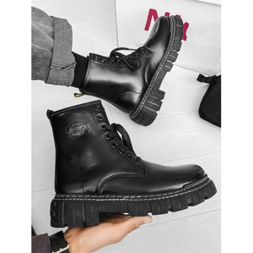 Contrast Stitching Letter Combat Boots