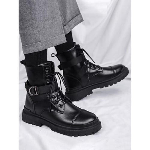 Buckle Strap Lace Up Combat Boots