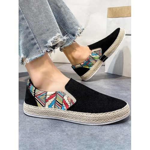 Corduroy Geometric Print Slip On Shoes