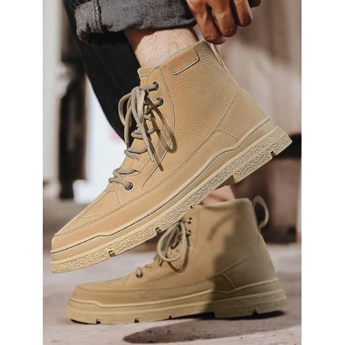 High Top Solid Color Lace Up Work Boots