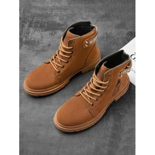 Solid Color Lace-up Front Zip Design Boots