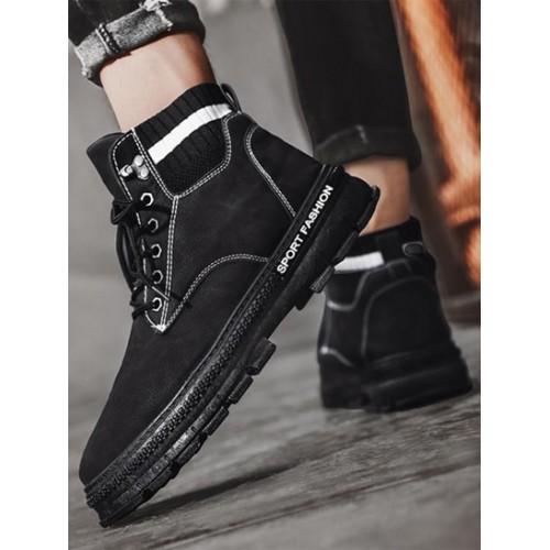 Retro Knitted Spliced Lace-up Front Combat Boots