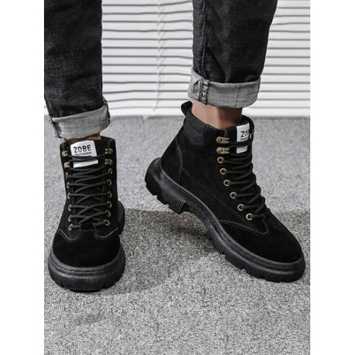 Letter Patched Lace Up Sneakers Boots