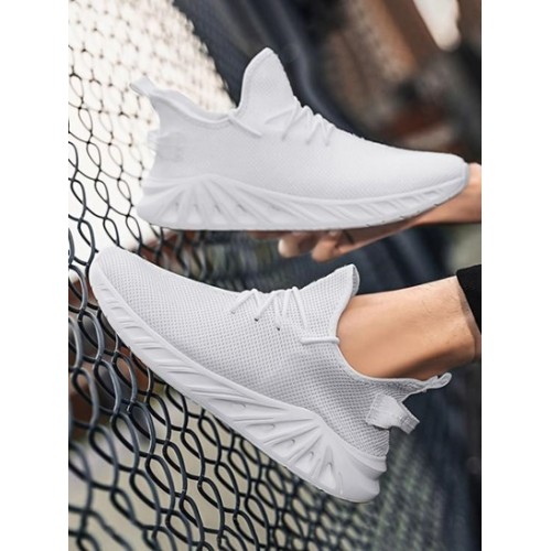 Solid Color Breathable Knit Detail Shoes