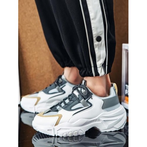 Lace Up Front Mesh Panel Elastic Band Sneakers