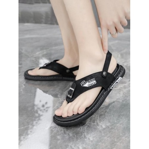 Letter Printed Buckle Design Flip Flops