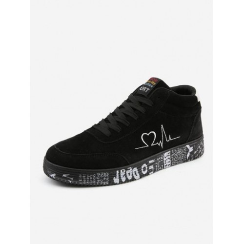 Letter Printed ECG Embroider High-top Sneakers