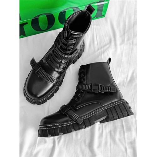 Buckle Lace Up Contrast Stitching Combat Boots