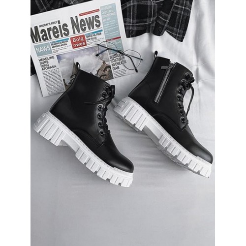 Contrast Platform Side Zip Lace Up Combat Boots