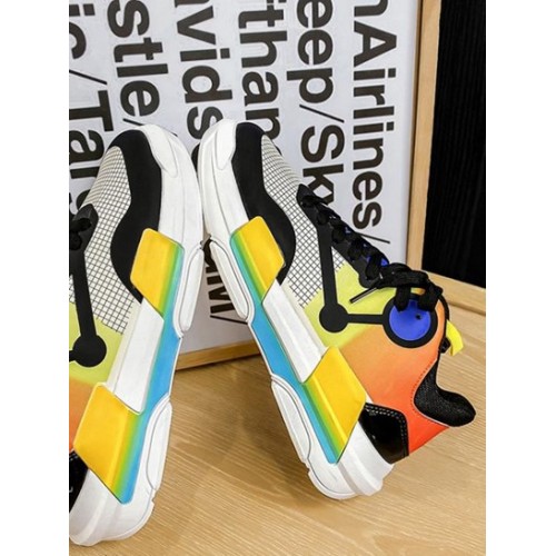 Colorblock Checked Pattern Lace-up Basketball Shoes